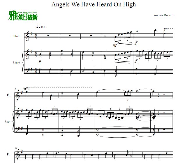Angels We Have Heard On High 长笛钢琴合奏谱