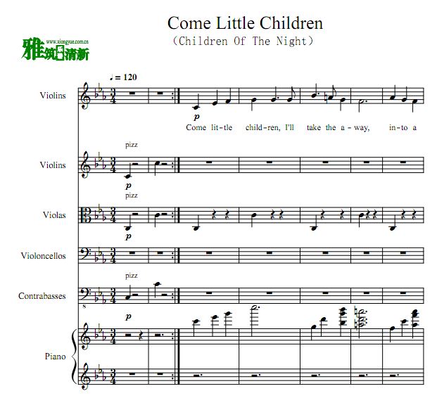 小马宝莉 Come Little Children 夜之子弦乐钢琴六重奏谱