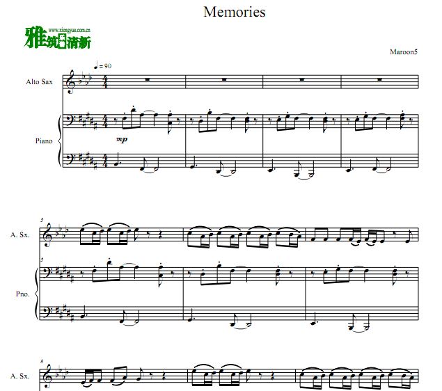 魔力红 Memories萨克斯谱 钢琴伴奏谱