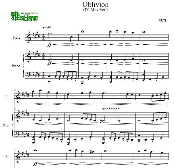ESTi－Oblivion - DJ Max长笛钢琴合奏谱