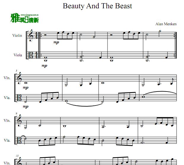 Beauty and The Beast 小提琴中提琴合奏谱