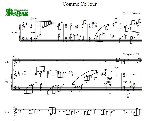 あの日のように小提琴钢琴谱 Comme Ce Jou小提琴钢琴合奏谱