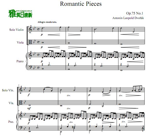 德沃夏克 浪漫曲 Op.75 No.1 小提中提钢琴三重奏谱
