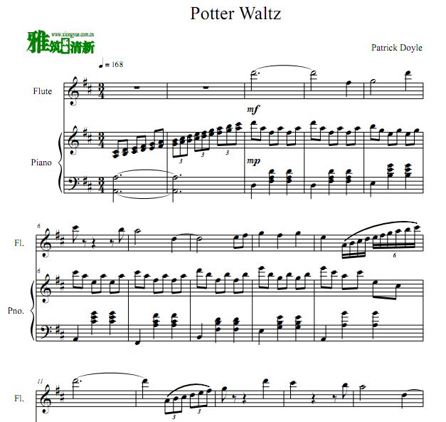 Potter Waltz 长笛钢琴合奏谱
