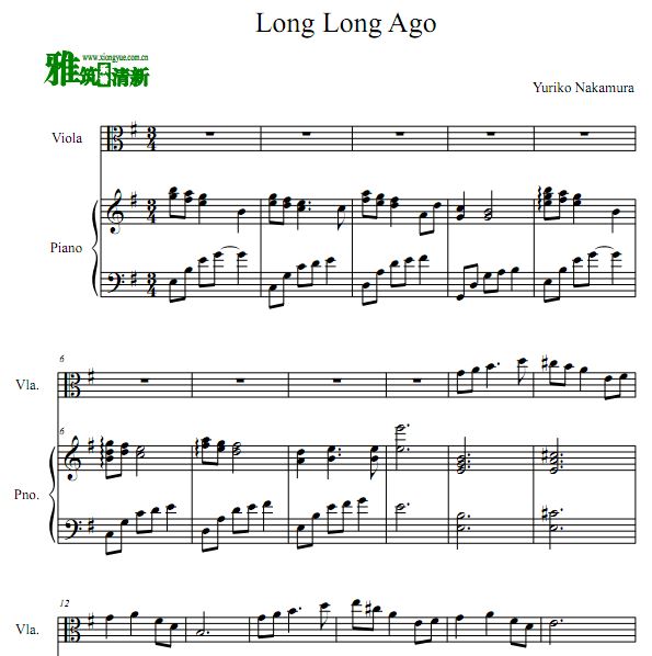 中村由利子 Long Long Ago 中提琴谱 钢琴伴奏谱