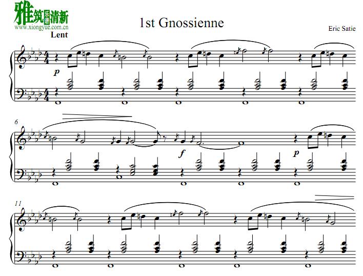 Erik Satie Gnossienne 1钢琴谱