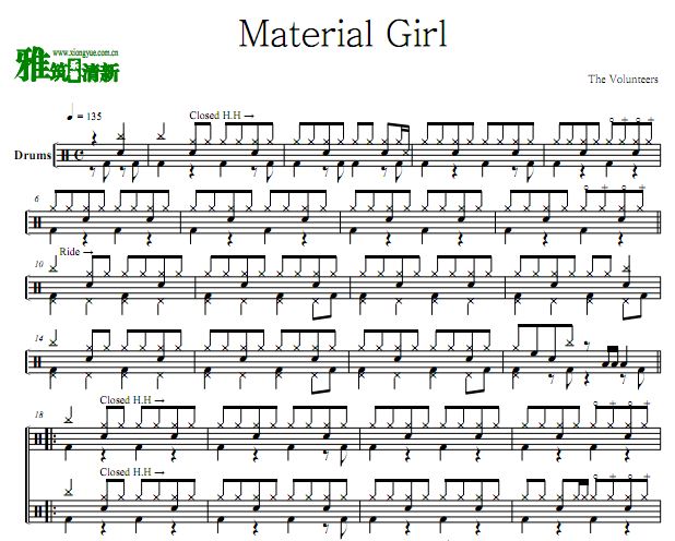 The Volunteers - Material Girl 鼓谱 原谱 正谱