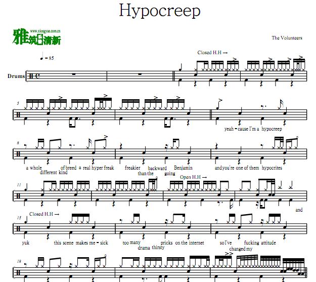 The Volunteers乐队鼓谱 原谱  Hypocreep鼓谱 正谱