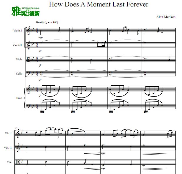 How Does a Moment Last Forever钢琴五重奏谱
