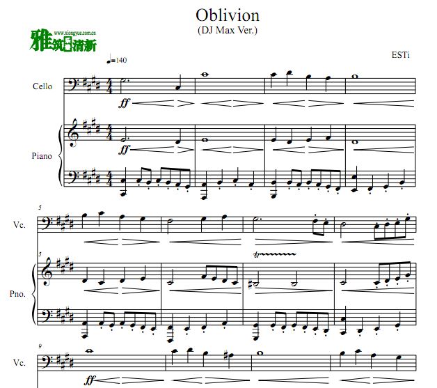 ESTi - Oblivion（DJ Max）大提琴谱 钢琴伴奏谱