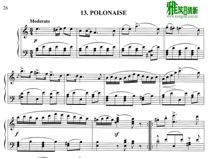 Polonaise Farewell to the Motherland钢琴谱