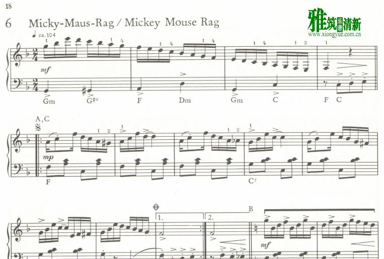 mickey mouse rag钢琴谱