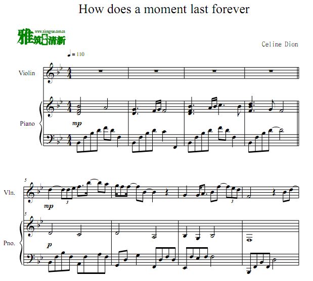 How Does a Moment Last Forever 小提琴谱 钢琴伴奏谱