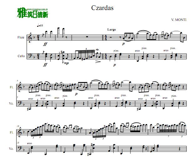 蒙蒂 Czardas 查尔达什 大提琴长笛合奏谱