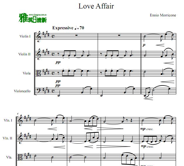 爱情事件 Love Affair弦乐四重奏谱