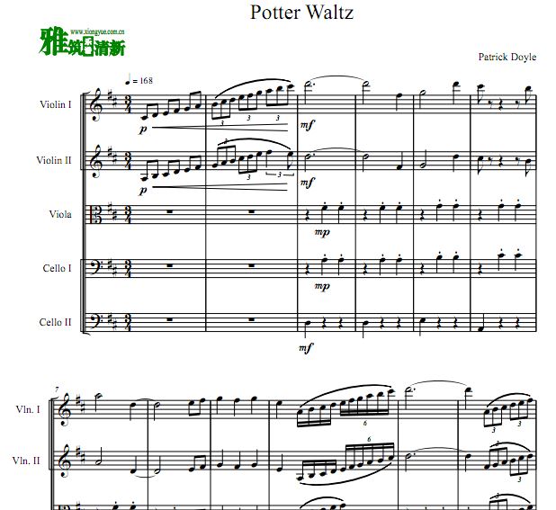 哈利波特 Potter Waltz 弦乐五重奏谱
