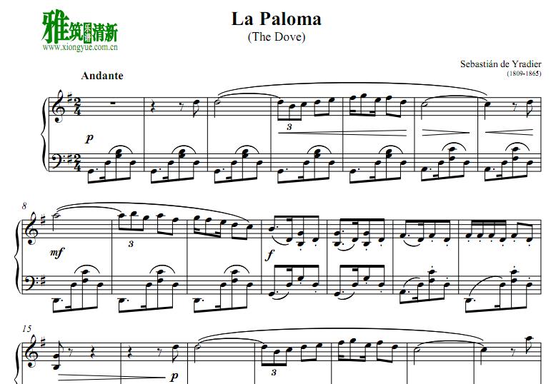 Yradier -  鸽子 La Paloma 钢琴谱