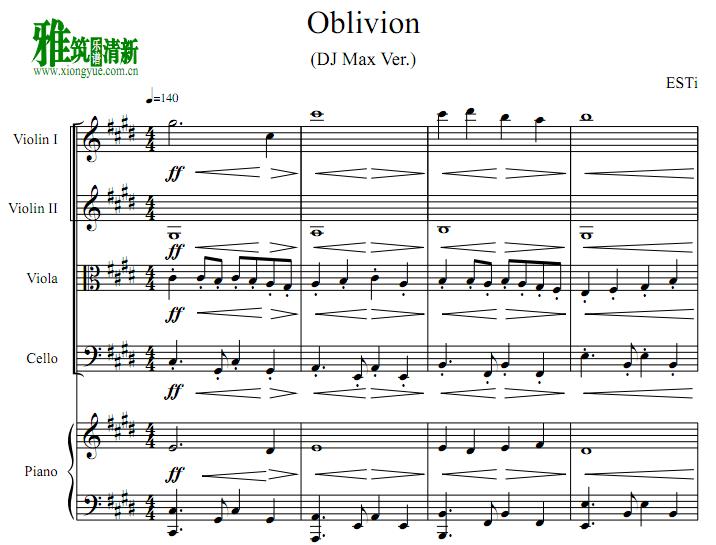 ESTi Oblivion DJ Max Version 钢琴五重奏谱
