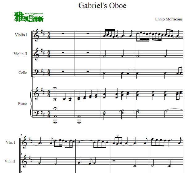Gabriel's oboe小提大提钢琴四重奏谱