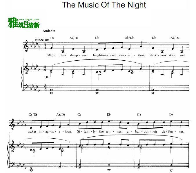 The Music Of The Night 正谱 声乐谱