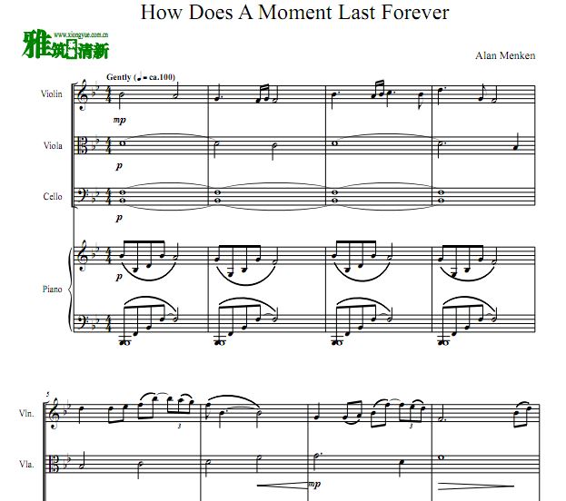 How Does a Moment Last Forever 弦乐钢琴四重奏谱