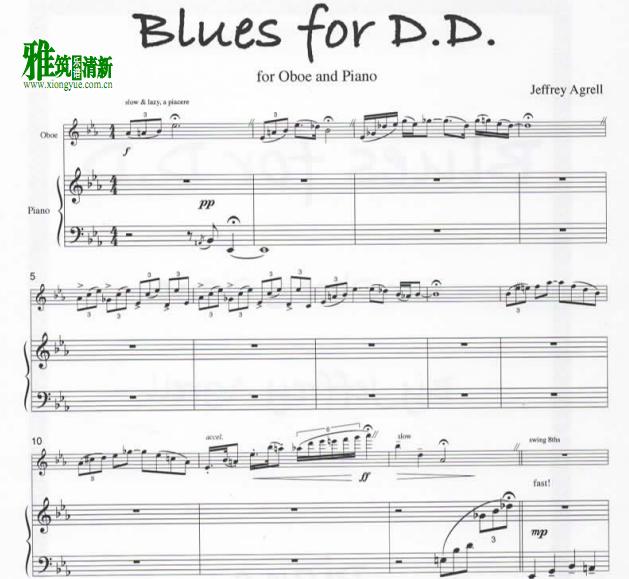 Agrell Jeffrey - Blues for D. D. 双簧管钢琴伴奏谱