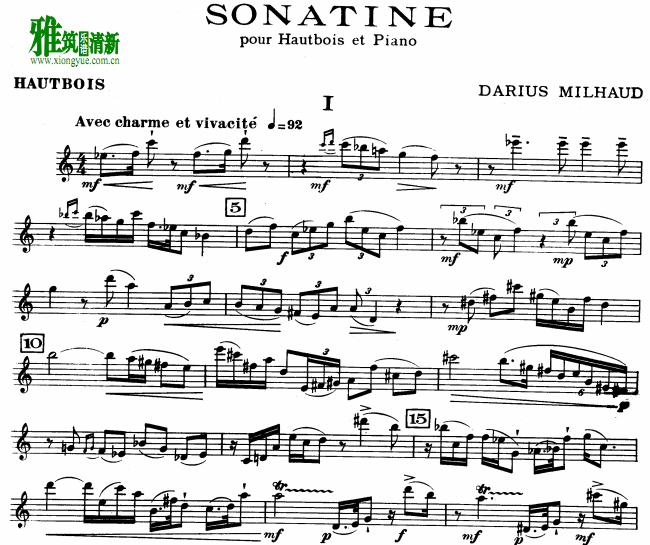 Milhaud 米约- Sonatine for Oboe and Piano 双簧管谱
