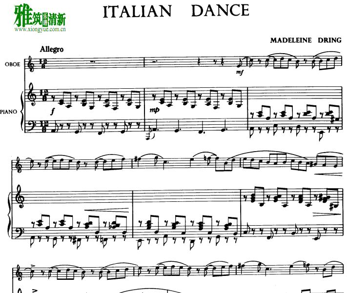 Dring 德林 - 意大利舞曲 Italian Dance 双簧管钢琴伴奏谱