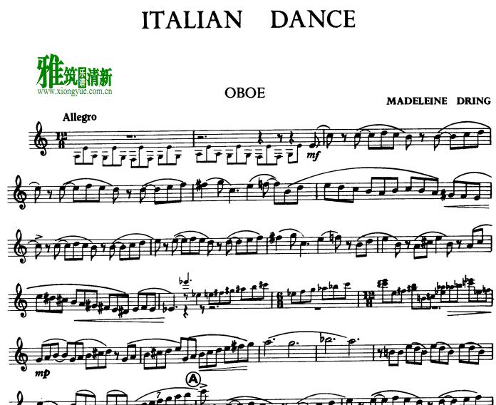 Dring 德林 - 意大利舞曲 Italian Dance 双簧管谱