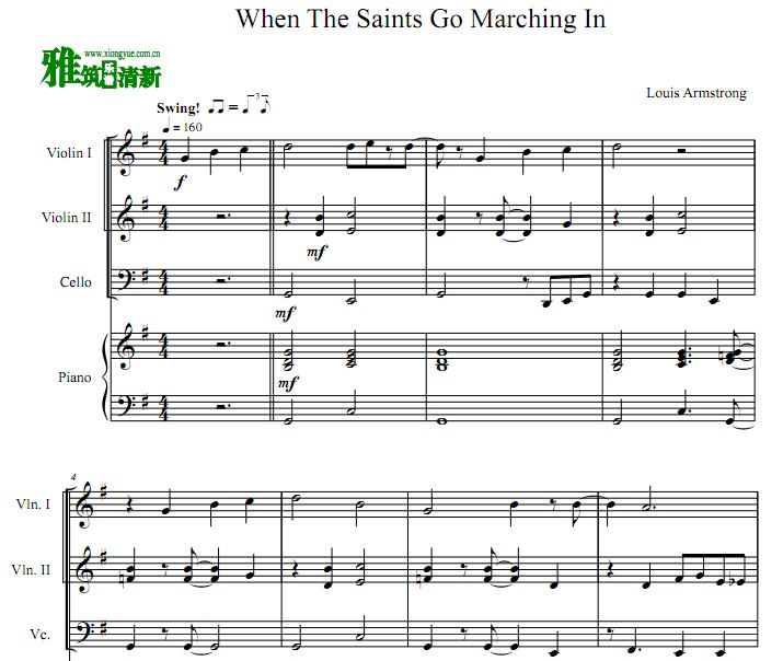 When The Saints Go Marching In小提大提钢琴四重奏谱