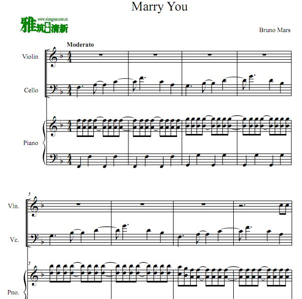 Marry You 小提大提钢琴三重奏谱