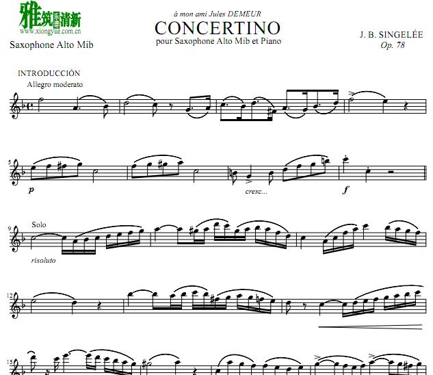 Singelee - Concertino Opus 78 萨克斯谱