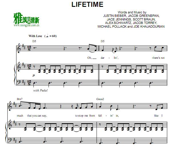 贾斯汀·比伯Justin Bieber - Lifetime钢琴伴奏谱