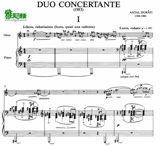 Antal Dorati Duo Concertante 双簧管协奏曲钢琴伴奏谱