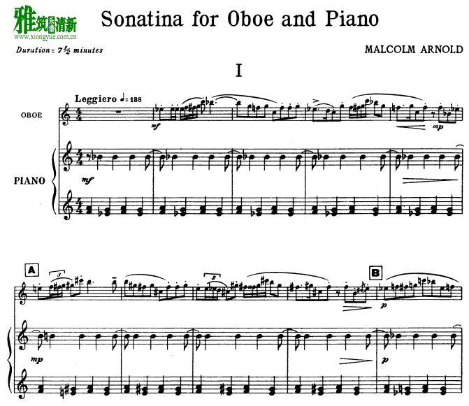 阿诺德 - 小奏鸣曲双簧管钢琴伴奏谱 Arnold - Sonatina for Oboe and Piano Op. 28