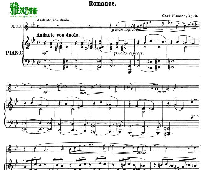 carl nielsen 卡尔·尼尔森 双簧管和钢琴幻想小品 Op.2 Romance双簧钢琴伴奏谱