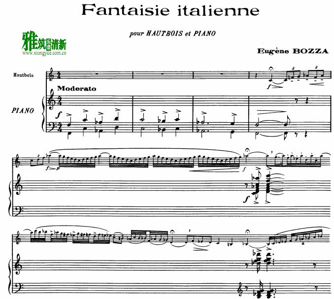尤金·博扎Eugene Bozza - Fantaisie italienne双簧管钢琴伴奏谱