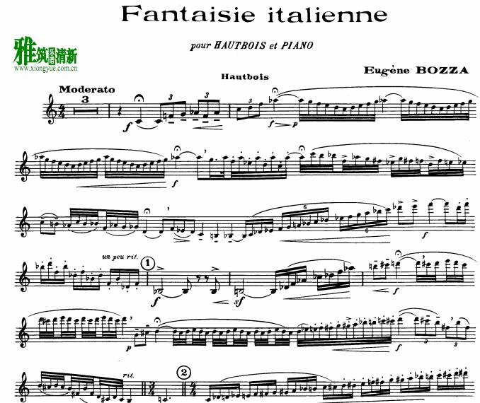尤金·博扎Eugene Bozza - Fantaisie italienne双簧管谱