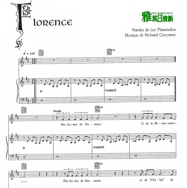 音乐剧 巴黎圣母院 Florence 佛罗伦萨钢伴谱 原版声部歌谱