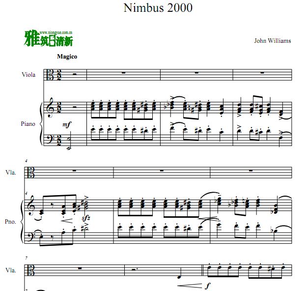 哈利波特 光轮2000 Nimbus 2000中提琴谱 钢琴伴奏谱