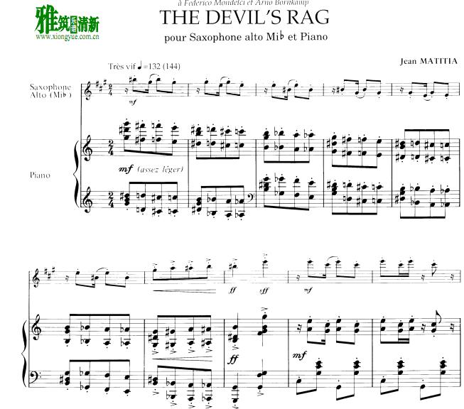 Jean Matitia -吉恩·马蒂亚 The Devil's Rag 魔鬼拉格 萨克斯钢琴伴奏谱