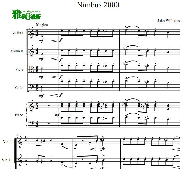 哈利波特 Nimbus 2000 弦乐四重奏钢琴伴奏谱