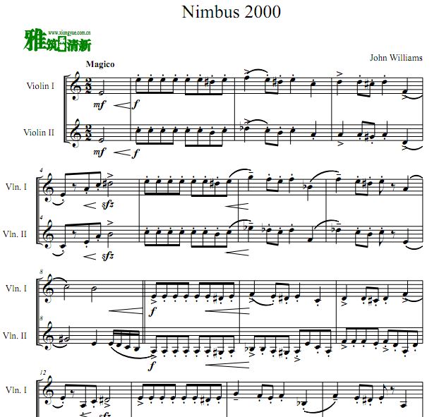 哈利波特 Nimbus 2000 双小提琴合奏谱