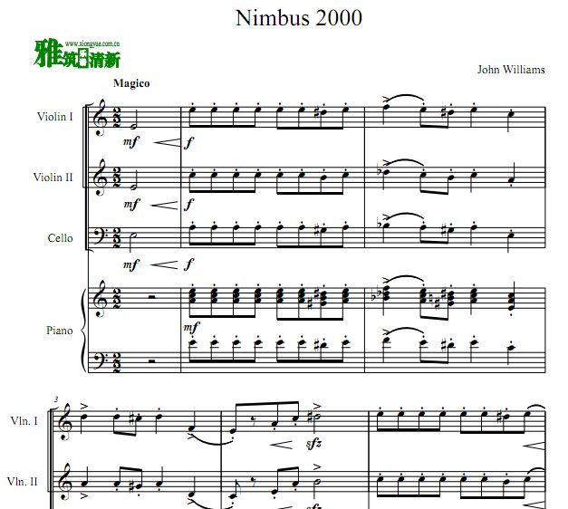 哈利波特 Nimbus 2000 小提大提钢琴四重奏谱