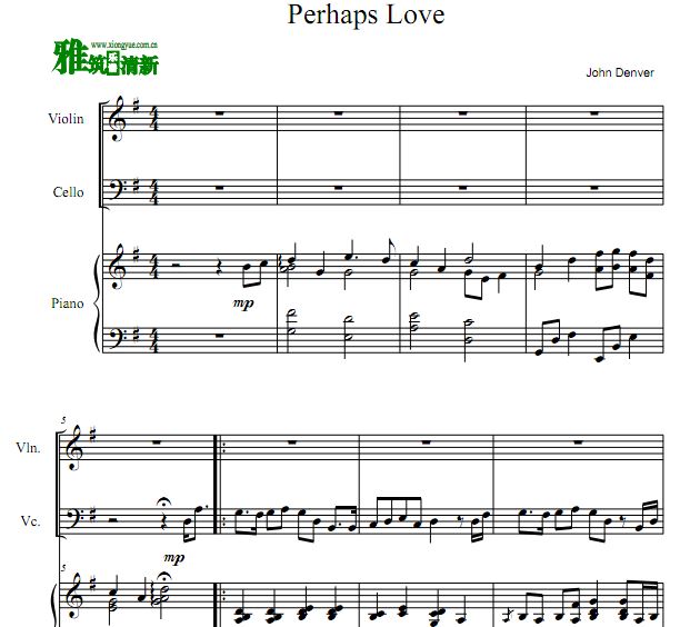Perhaps Love 钢琴三重奏谱