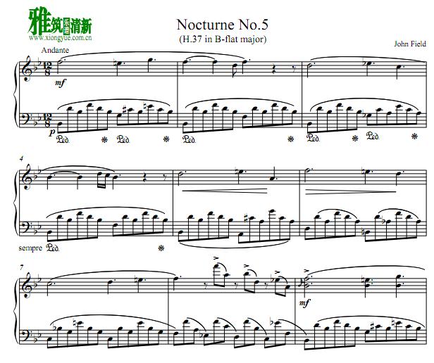 约翰・菲尔德 夜曲No.5钢琴谱 John Field - Nocturne No.5