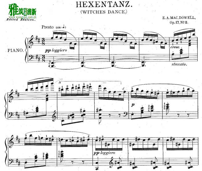 麦克道威尔 - 女巫之舞 MacDowell Witches Dance Hexentanz Op.17 No.2钢琴谱