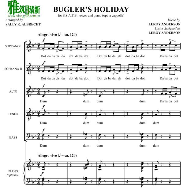 号手的节日 Bugler's Holiday 五声部合唱谱 SSATB