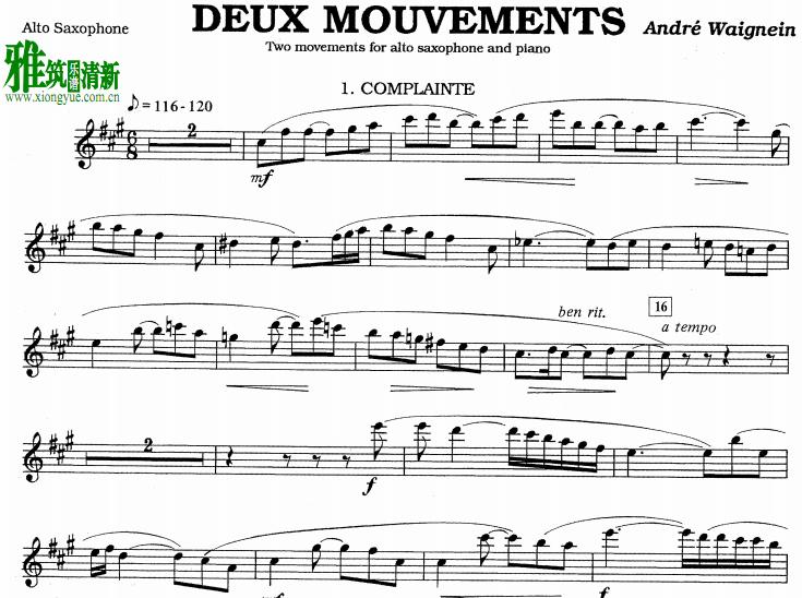 Andre Waignein - Deux Mouvements萨克斯谱