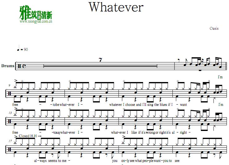 绿洲乐队 Oasis - Whatever 鼓谱